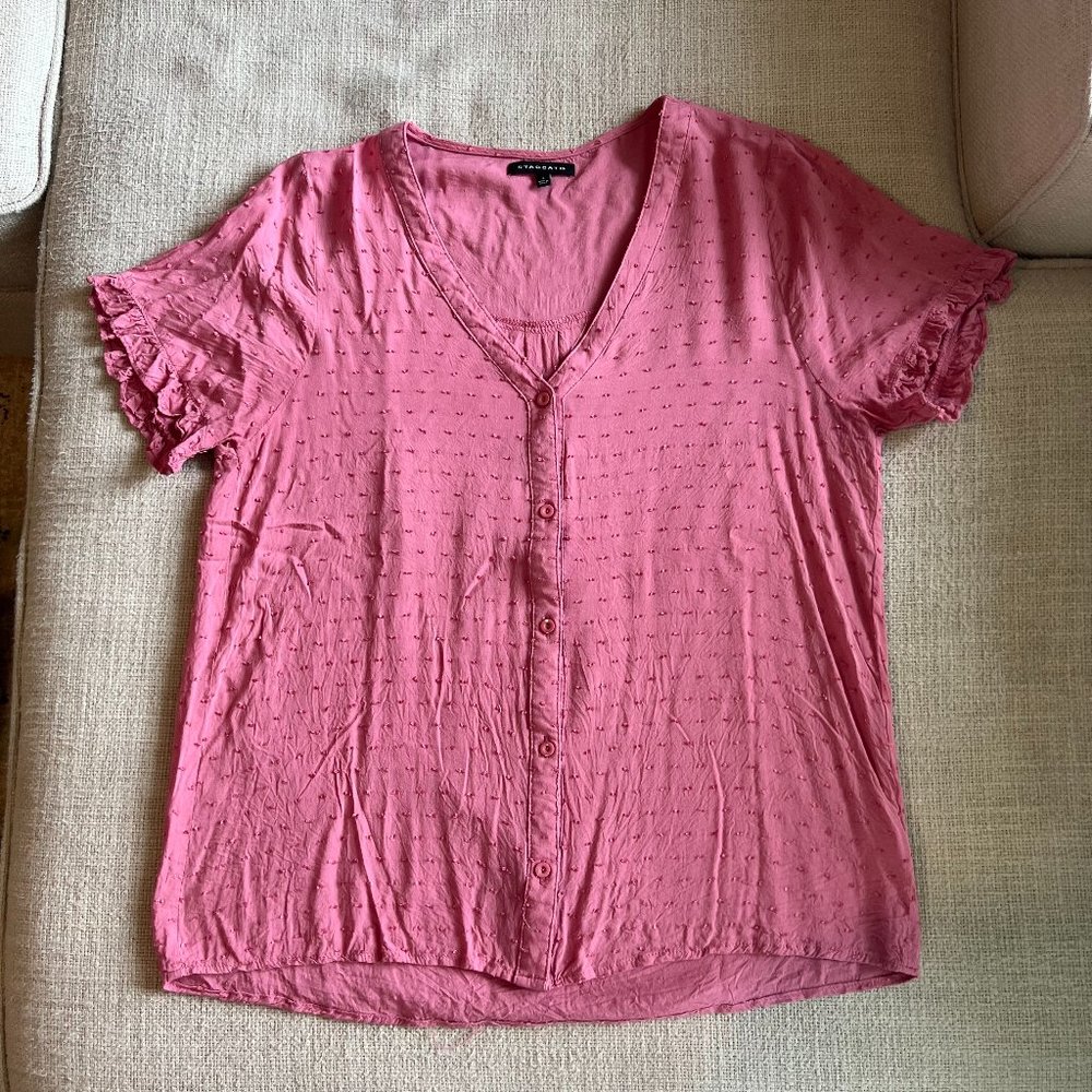 Staccato Pink Ruffle Sleeve Blouse Short Sleeve Large